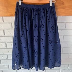 J. Crew Factory Eyelet Cotton Skirt, Navy, Size XS
